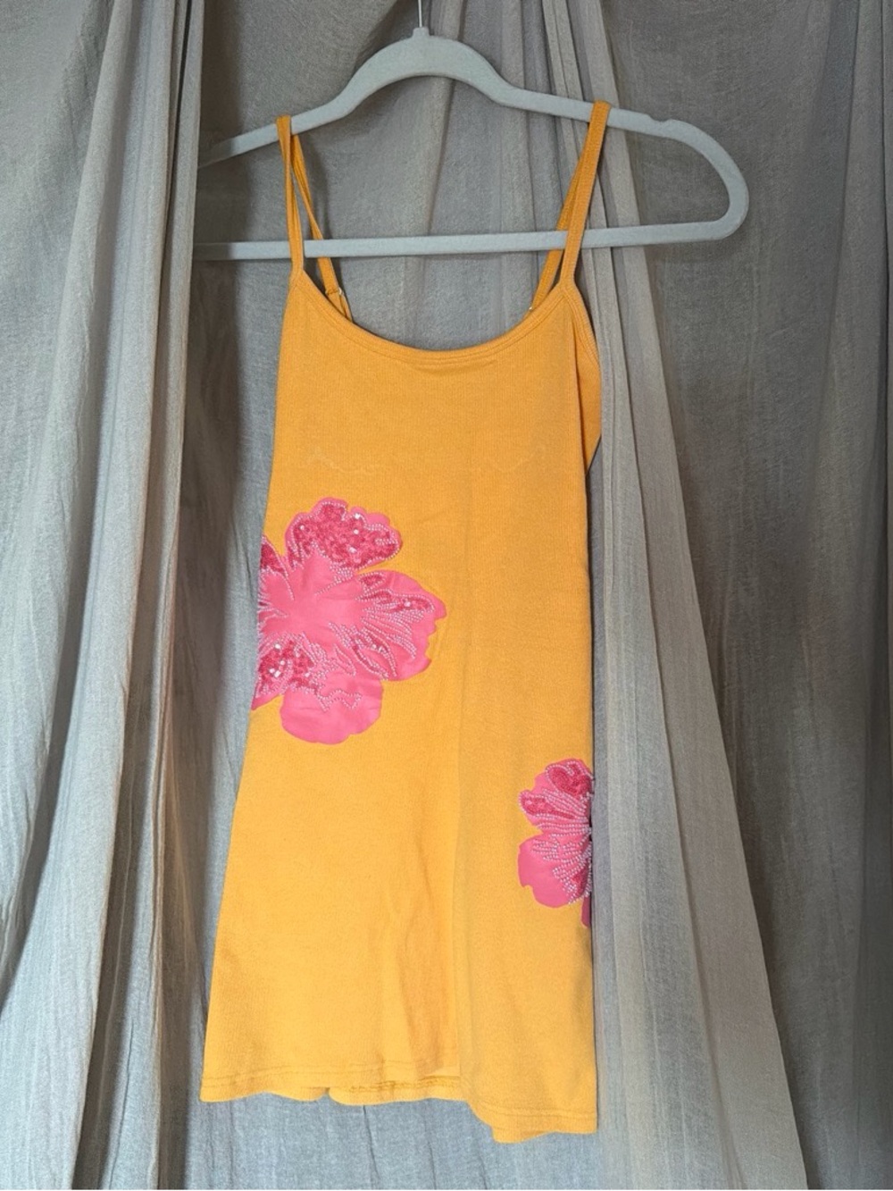 Princess Polly Yellow Camisole Dress with Pink Floral Appliqué